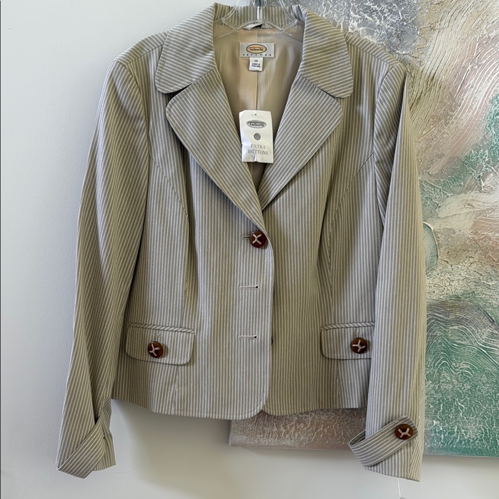 Talbots Cream and light green Blazer Structured Suit Jacket